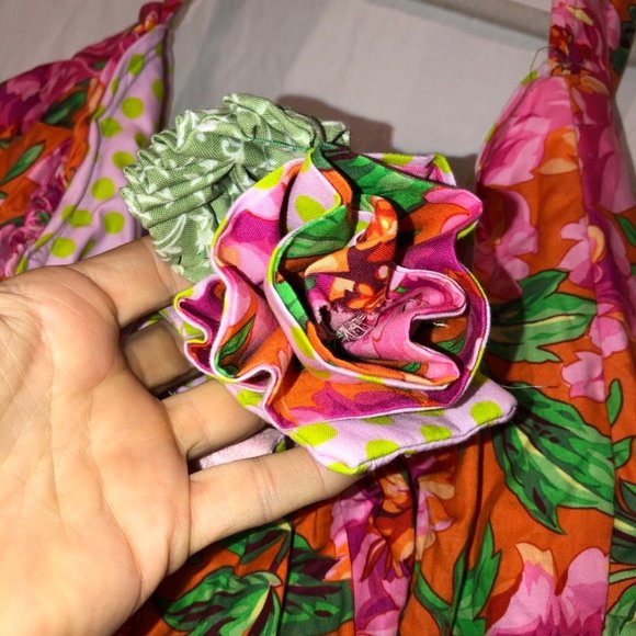 Hand Crafted pink orange Tropical SUMMER Floral cotton hobo bag - Picture 2 of 7